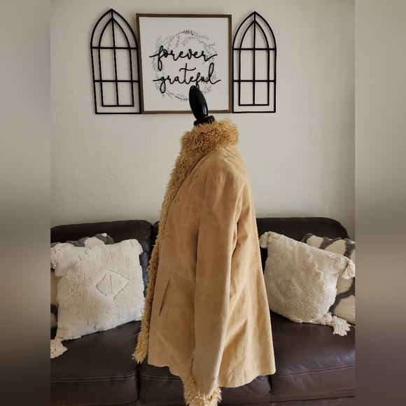 Vintage 90's Y2K Retro Embroidered Leather Coat With Faux Fur Trim Size 1X Retro - Picture 9 of 12